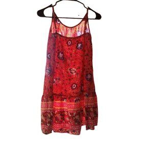 Shibever Rayon Floral Red Tank Dress, Sz S